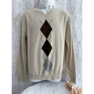 VTG 90s Banana Republic Men’s Medium 100% Merino Wool Argyle Sweater V-Neck
